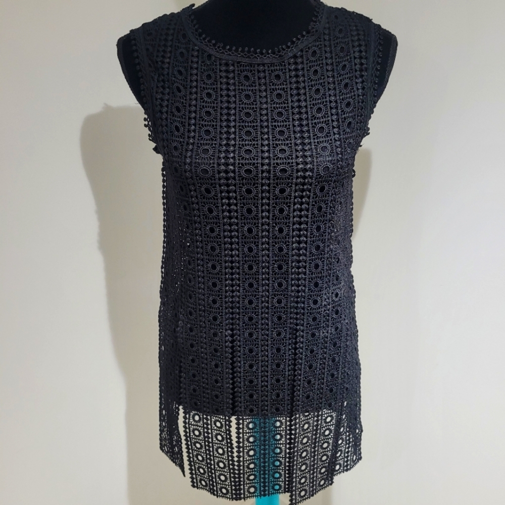 Zara Women's Crochet Eyelet Lace Sleeveless Top XS Black Whimsigoth Boho